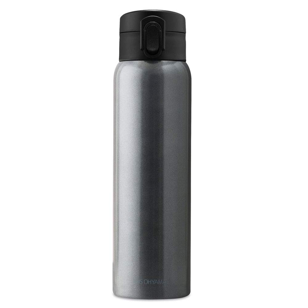 Iris Ohyama 600ml Vacuum Insulated Water Keeps Water Cold or Hot for 6 Mug Metallic Gray SB-O600M Bottle, Hours, One-Touch Bottle,