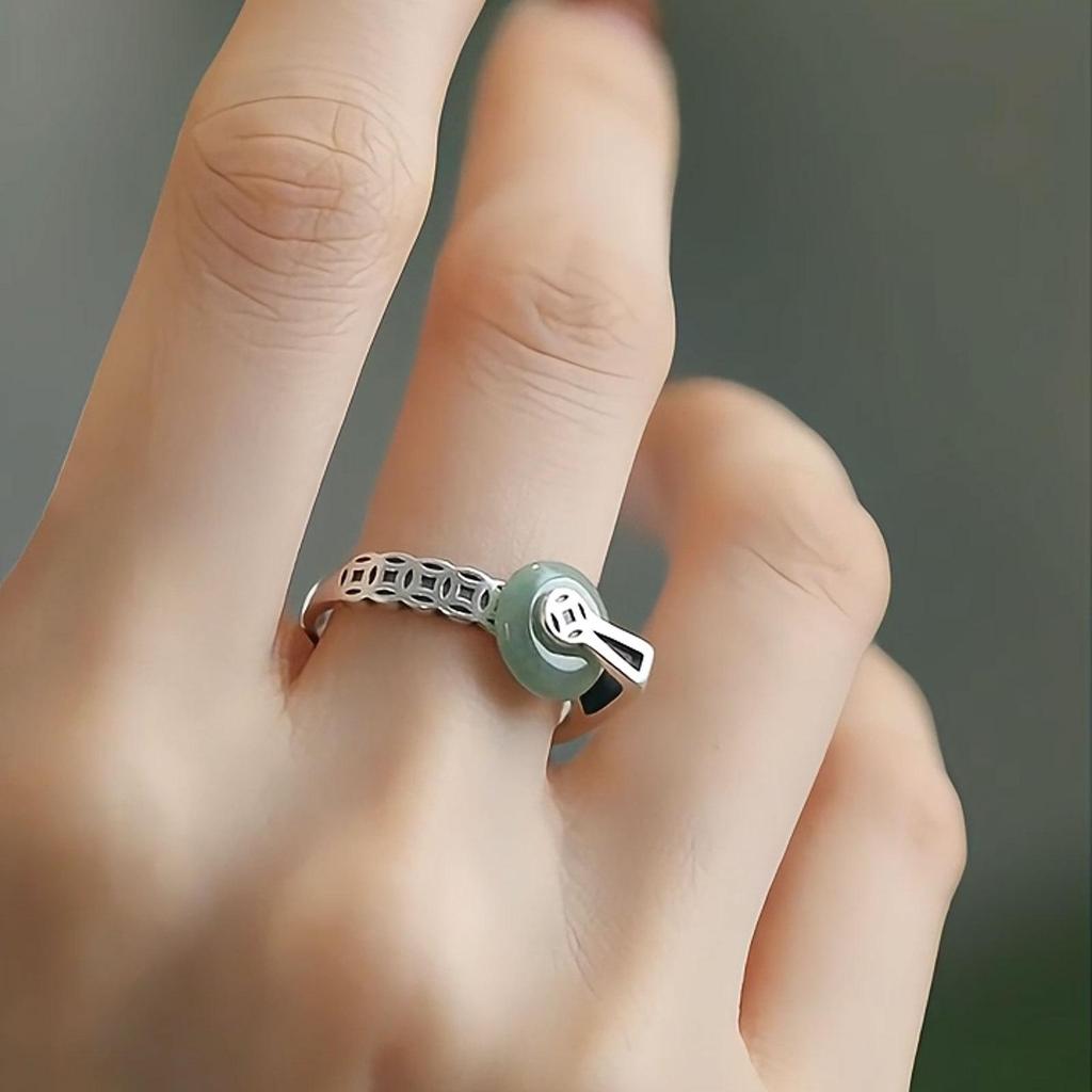 Rotatable Jinbao Buckle Ring: New Chinese Style, 925 Sterling Silver for Women
