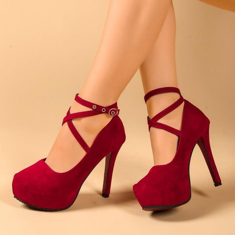 Woman Pumps Cross-Tied Ankle Strap Wedding Party Shoes Platform Dress Women Shoes High Heels Plus Size High Heels Ladies