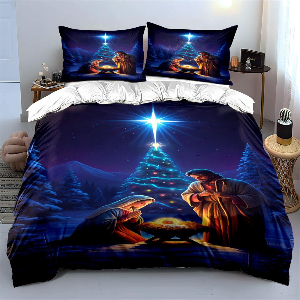 Nativity Scene Bedding Set Bedding Duvet Cover Set Duvet Cover Pillowcases (1 * Duvet Cover 2 * Pillowcases, Without Duvet Insert)