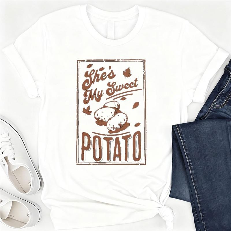 Shes My Sweet Potato I Yam Cotton TShirt Couples Holiday Matching Shirts for Husband and Wife Casual Short Sleeve Casual Tops