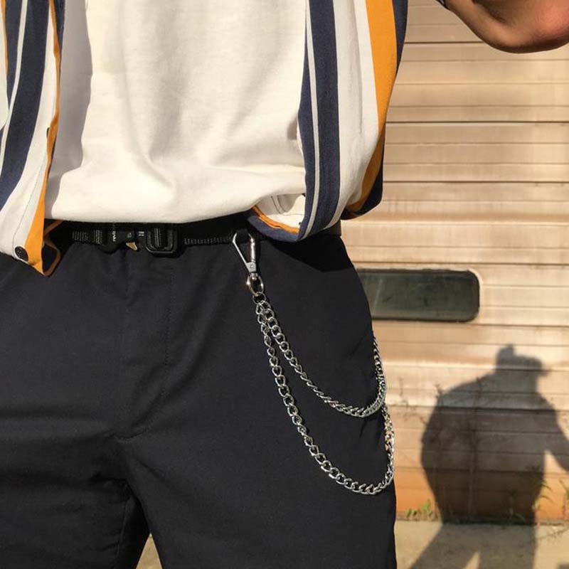 Punk Metal Double Layered Pants Chain for Men Women New Hip Hop Silver Color Jeans Waist Chain Party Jewelry Accessories