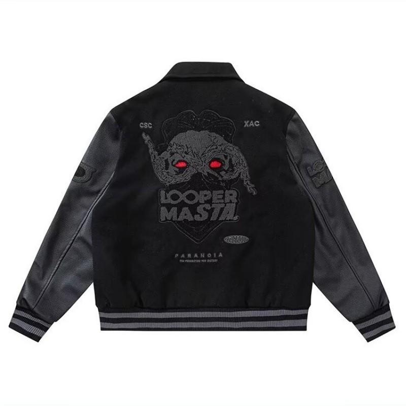 Mens Vintage Baseball Jacket Oversized Casual Hoodless Bomber With Animal Embroidery Wear