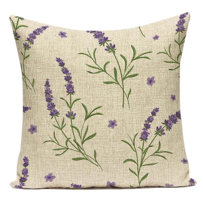 Polyester Decorative Throw Pillows Case Red Rose Purple Lavender Pillow Cover Flower Cushion Cover For Sofa Home Living Room