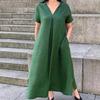 Жіноча мода, літо, весна, суцільні повсякденні сукні з коротким рукавом і V-подібним вирізом із принтом і вільною талією