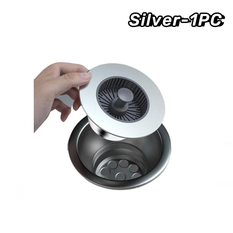 Kitchen Filter Sink 3 In 1 Pop Up ABS Silver Plated Sink Strainer Drain Basket Stopping Blockage Bouncing Core Leak-proof Plug