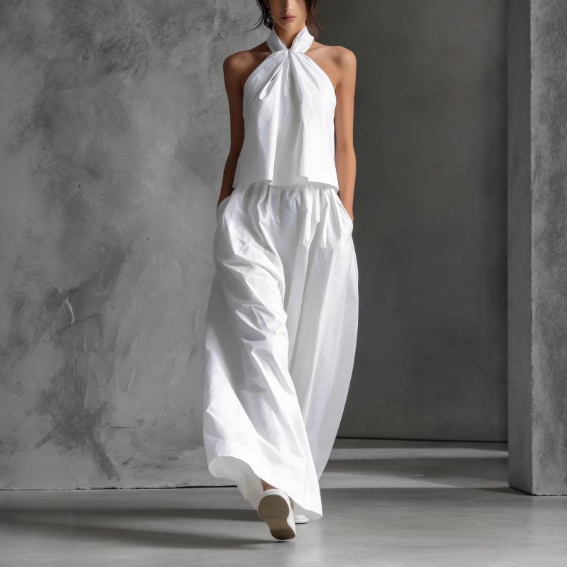 

2026 Summer European & American Sleeveless Top with High-Waisted Wide-Leg Pants Set for Women Large