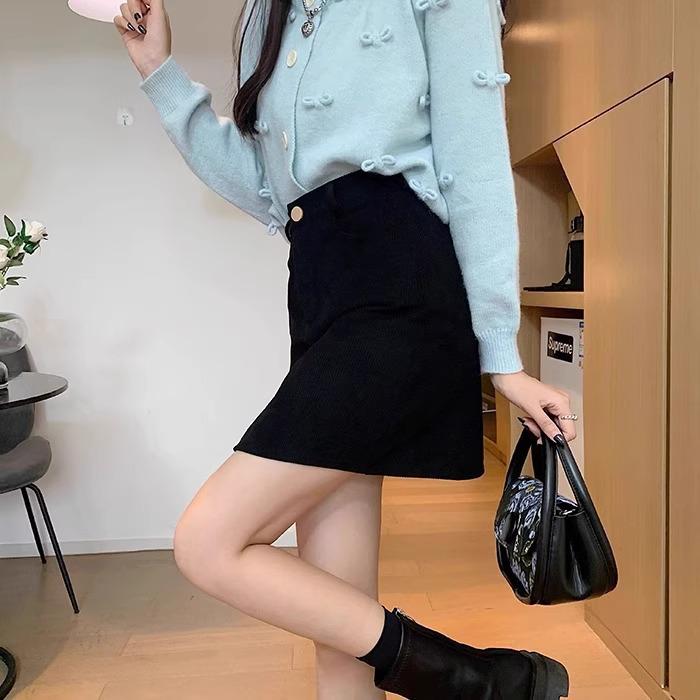 Cord-Minirock in Schwarz mit hoher Taille, A-Linie, für Damen - Herbst/Winter Mode 2026