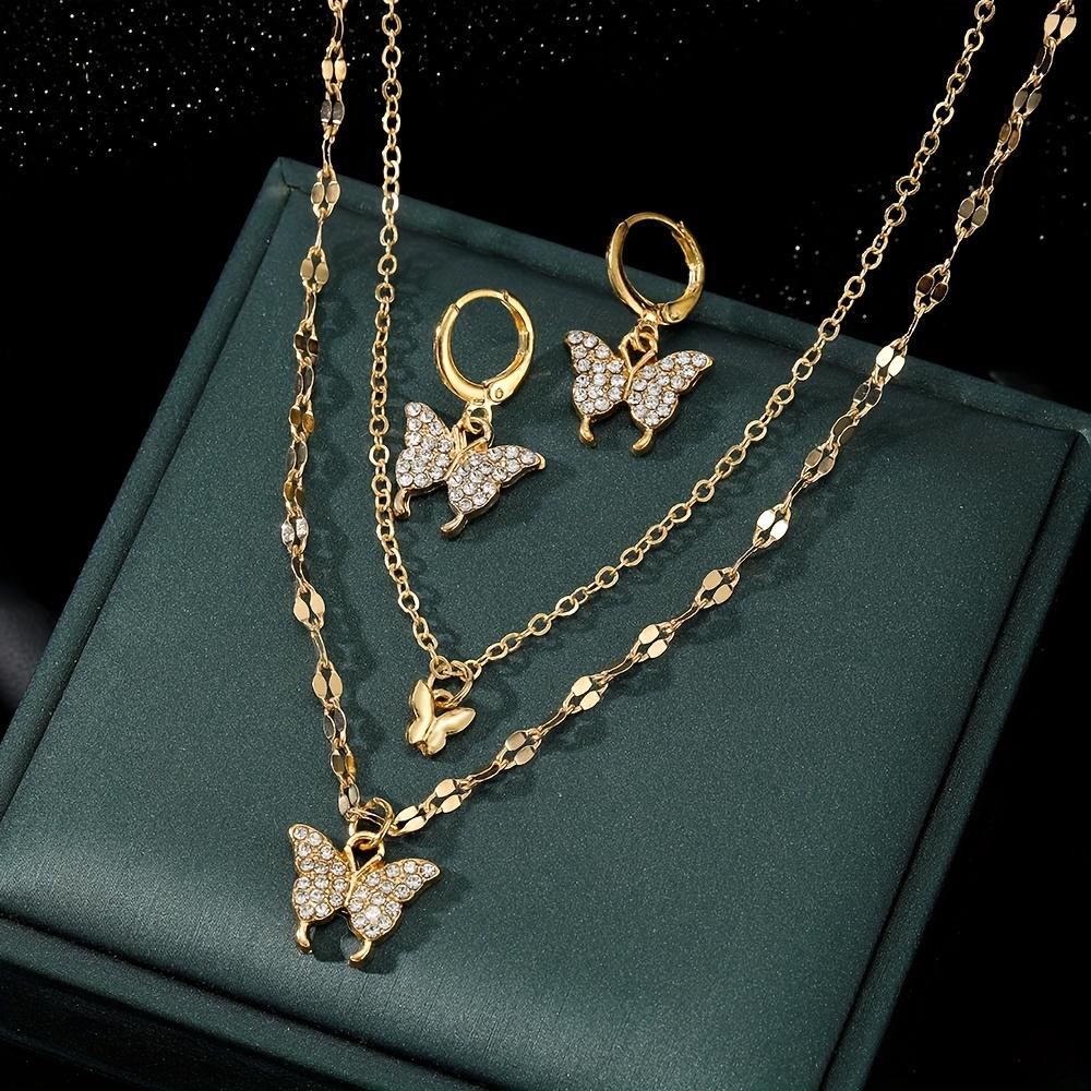 Earrings, necklace, gold and silver butterfly pendant, earrings and necklace set Spring and Summer Vacation Women s Jewelry Set золотистый