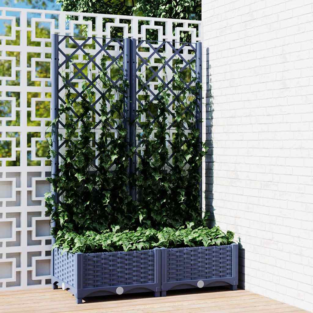 Garden Planter with Trellis Blue Gray 80 X 40 X 121.5 Cm PP