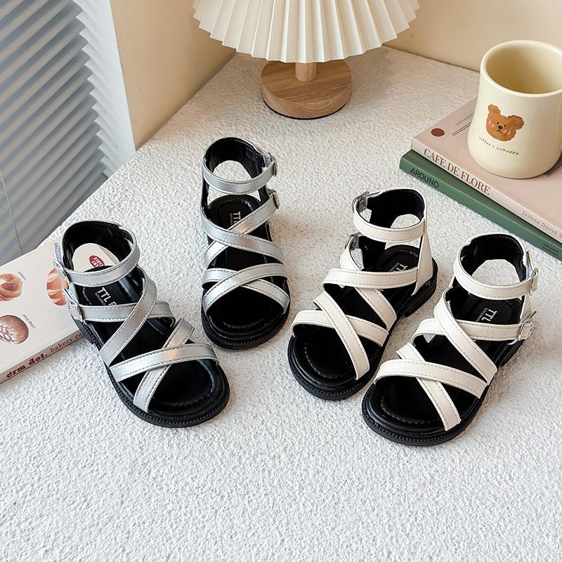Girls Roman Shoes with Double Hook&loop Kids Sandals Non-slip Soft Sole 2025 Summer New Children Princess Shoes Open Toes Sweet