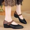 Breathable Low Heel Soft Leather Wedge Heel Autumn New Single Shoes Thick Heel Pointed Leather Shoes