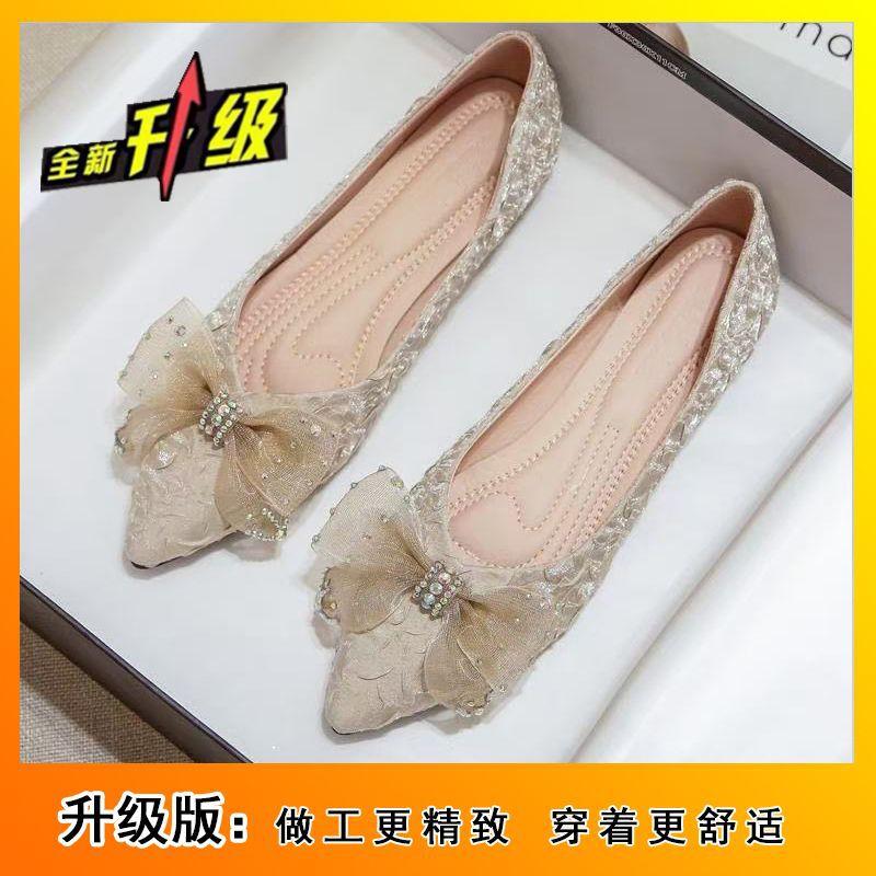 Versatile Fairy Gentle Shoes 2025 Autumn New Lace Bow Shoes Pointed Flat Single Shoes Female