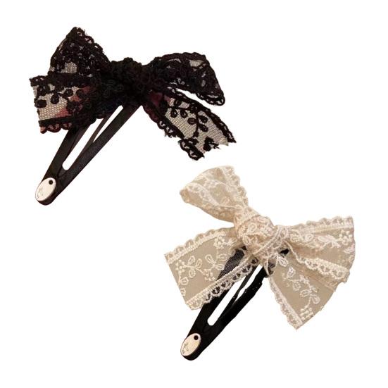 2Pcs Women Hairpin Embroidery Lace Flower Bowknot Decor BB Hair Clip Moderate Clamping Force Hair Accessories