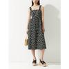 Summer New Product Women's Clothes Cotton Pleated Floral Square Collar Flared Mid-Length Sling Dress 1287798
