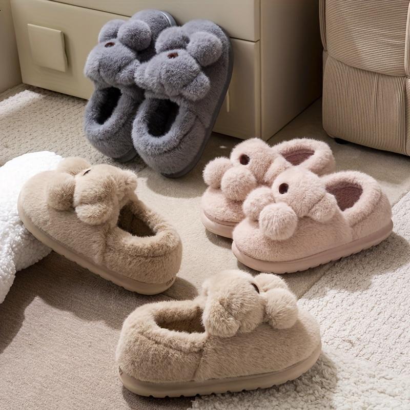Plush Slip-On Slippers with Plush Lining & Arch Soft Plush Indoor House Shoes
