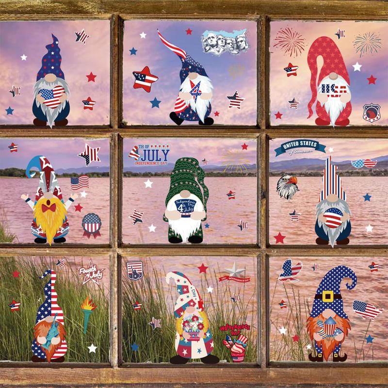 Heiß! 9 Stück/Set Wandaufkleber PVC Amerikanischer Unabhängigkeitstag Aufkleber Elektrostatische Fensteraufkleber