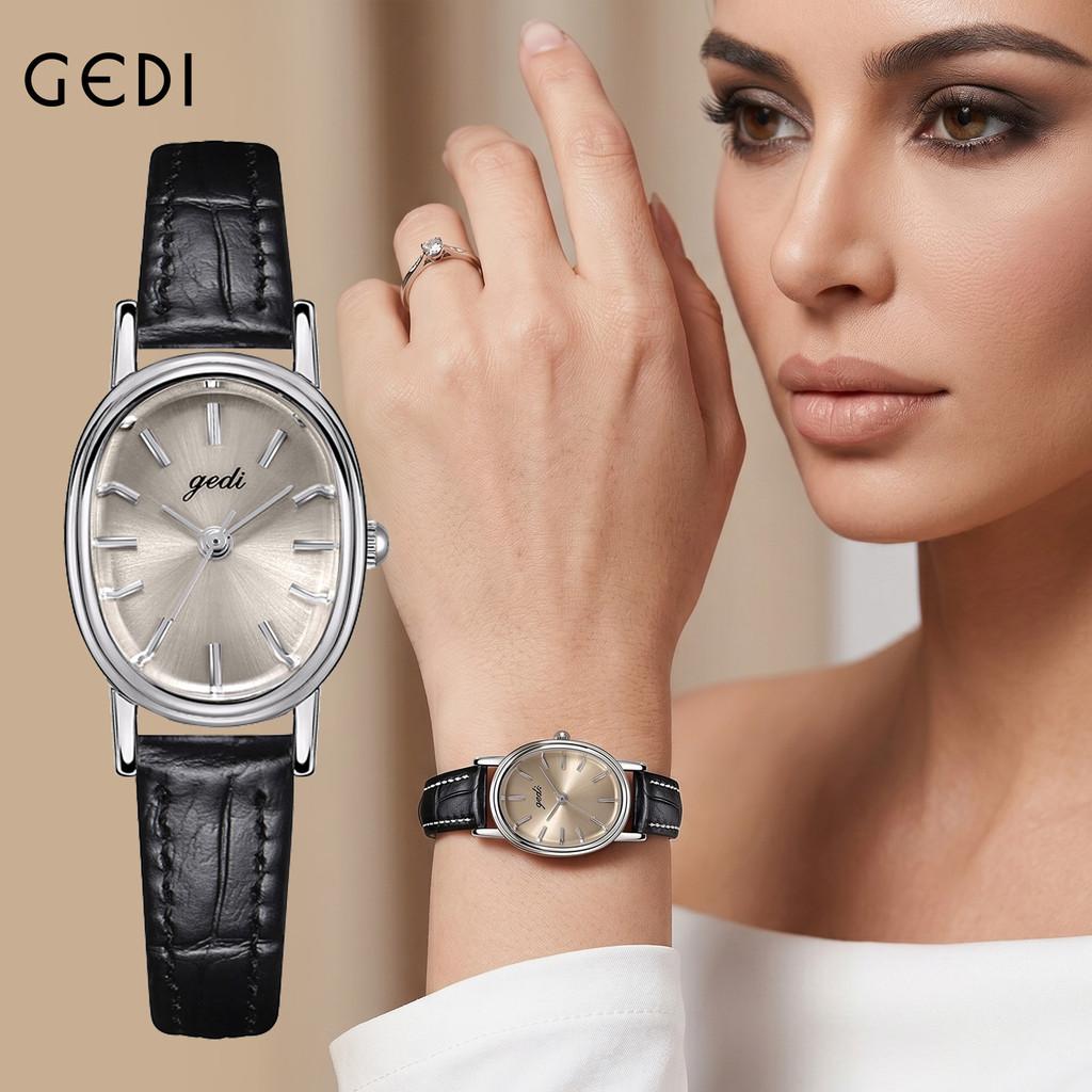 Womens Elegant Oval Watch With Leather Strap Quartz For Casual Wear
