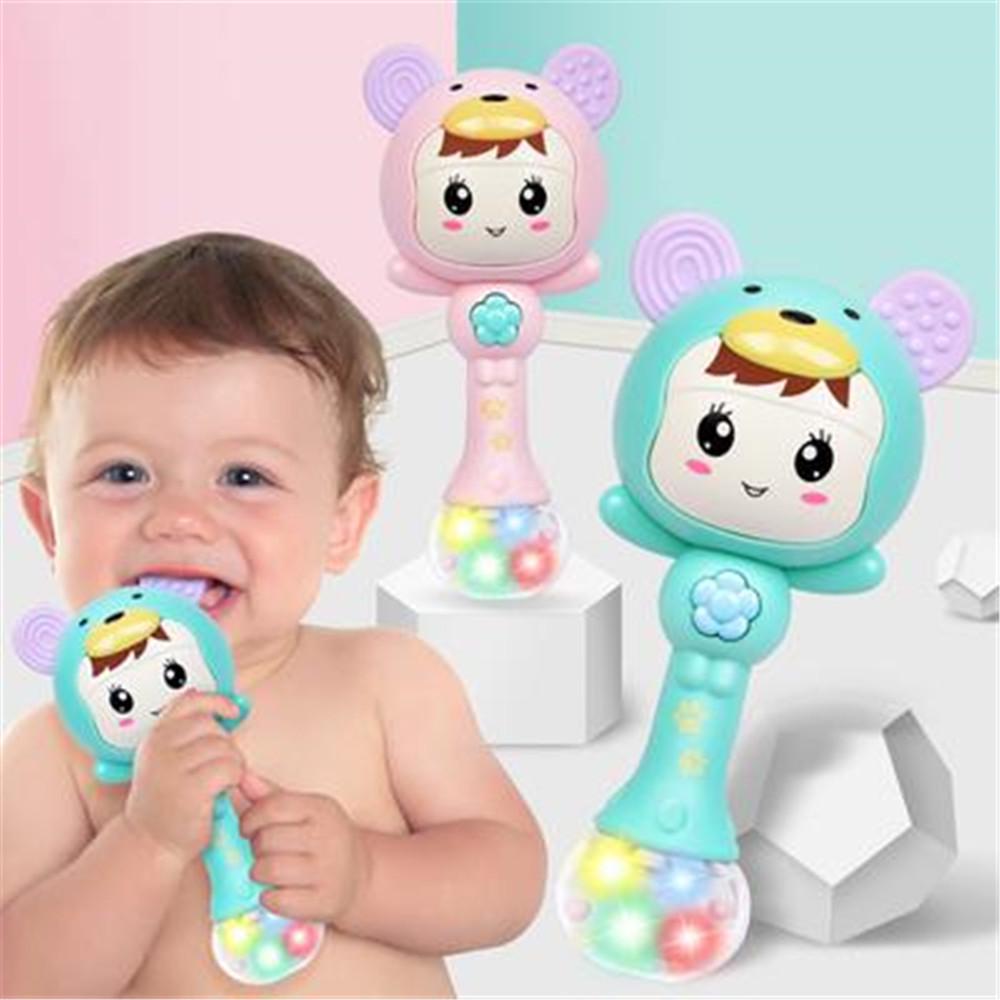 Hand Rattle Music LED Glowing Sand Hammer Soft Teether Development Baby Toy