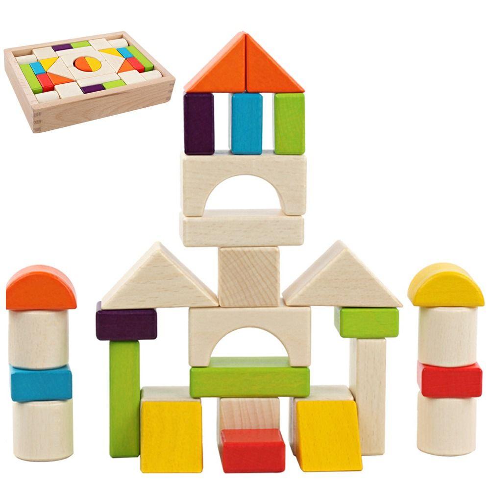 A Set Smooth Edges Wooden Block Set Safe Material Shape Recognition Toy  Young Children