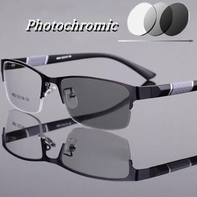 Occhiali da miopia fotocromatici da lavoro di lusso Mezza montatura Occhiali da vista da uomo anti-blu con luce UV400 per esterni con diottrie