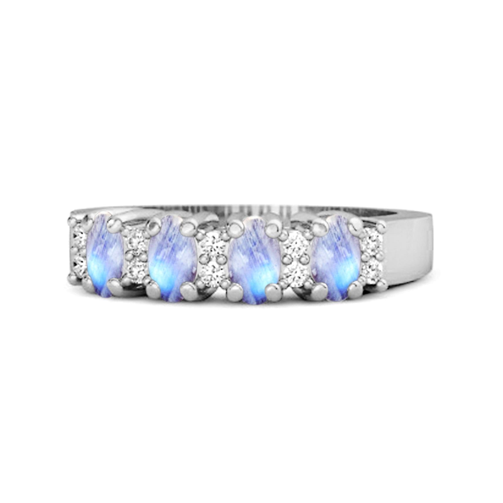 

Moonstone Oval Half Eternity Ring- 925 Sterling Silver 6 біле золото кольору