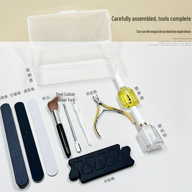 Nail Salon Manicure Set: Cuticle Scissors, Grinding File & Storage Box