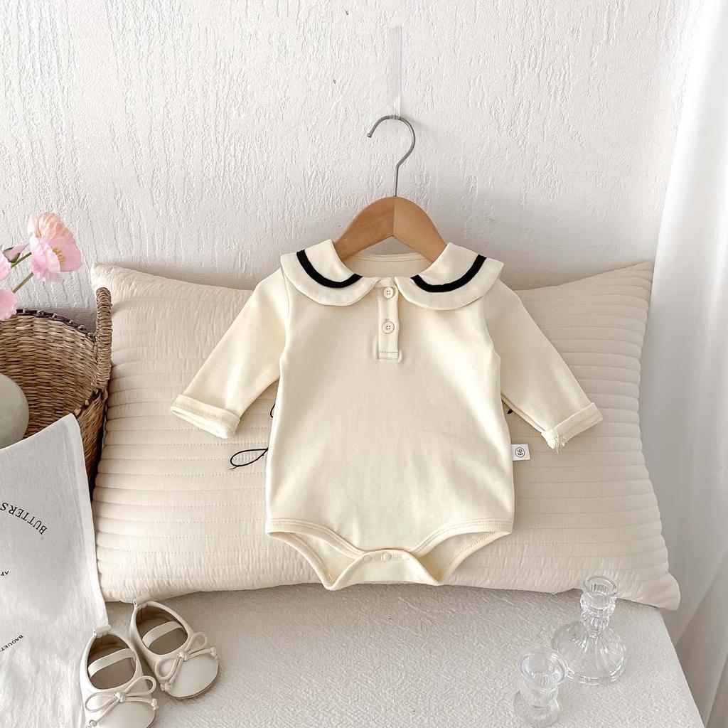 Unisex Baby Autumn Bodysuit with Doll Collar – Long-Sleeved, Fleece Jumpsuit for Warmth