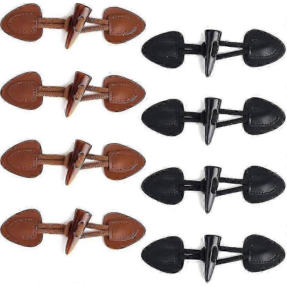Horn Fastener Buttons 8 Pairs Leather Horn Toggle Buttons Toggle Fastener Pu Leather Sewing Buttons For Diy Clothing Sewing Decoration Accessories(bla