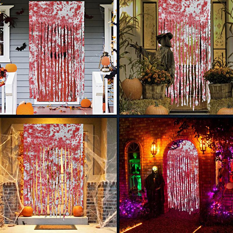 Halloween Blood Stain Pattern Decorative Door Curtain Ornament DIY Windows Hanging Bar Theme Background Cloth Home Party 100*165cm