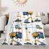 Cartoon Construction Trucks Print Flannel Throw | Yellow Excavator & Tractor Blanket for Kids, All-Season Sofa & Play
