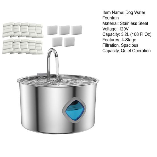 Fontanna dla psa ze stali nierdzewnej o pojemności 108 fl oz Fontanna do picia dla zwierząt cicha praca naturalna cyrkulacja filtracja fontanna do wody
