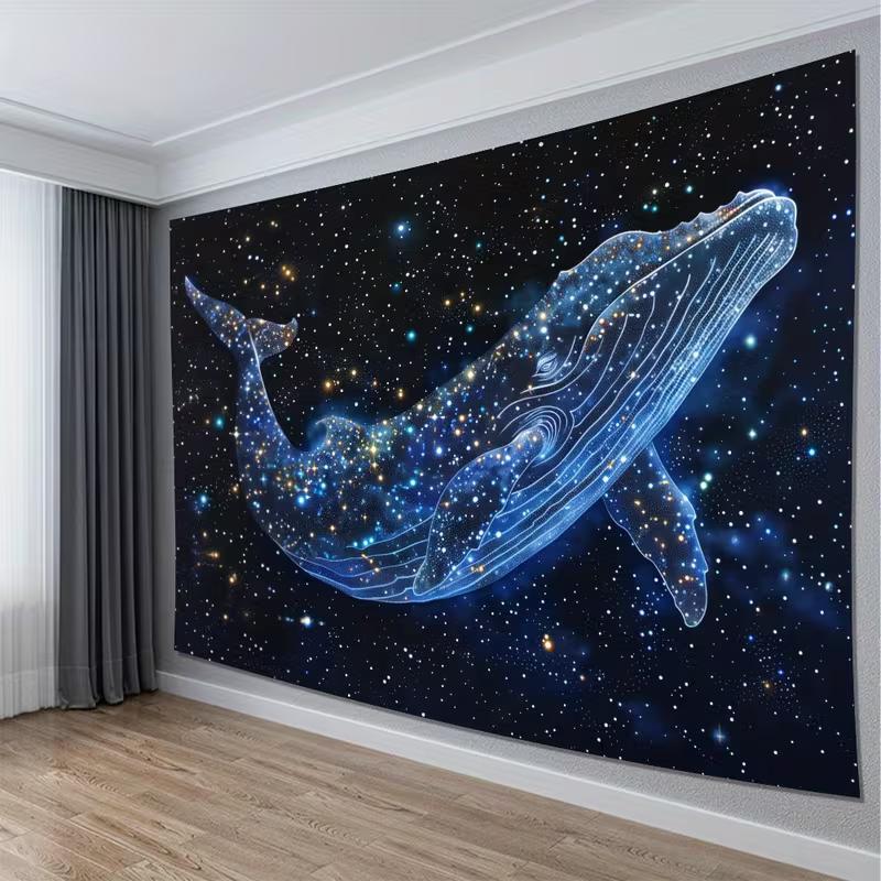 2D Aesthetic Galaxy Whale Tapestry Cosmic Constellation Wall Decor Cloth for Home & Bedroom