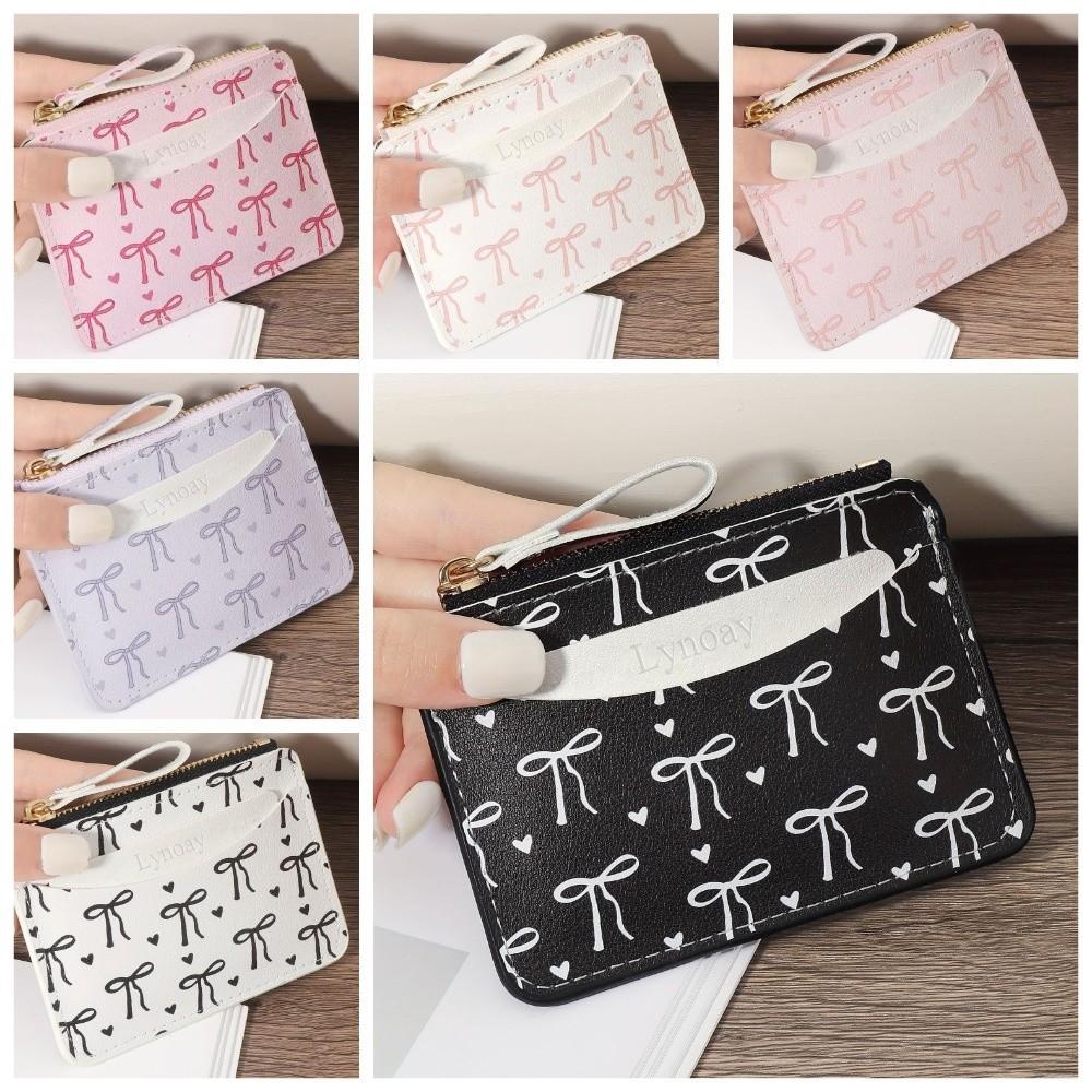New PVC Credit Card Holder Slim Roomy Zipper Wallet Cute Bow Portable Card Case for Women Girls Zipper Wallet Coin Purse