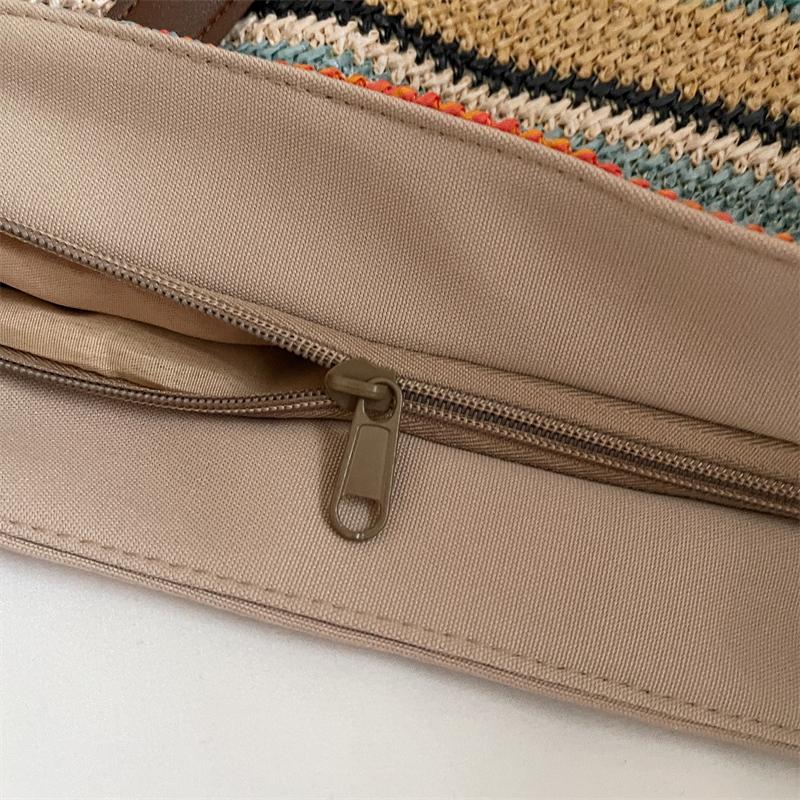 Shoulder Bag Women's Striped Contrast Color Tote Bag Woven Tote Bag Large Capacity Straw Woven Bag