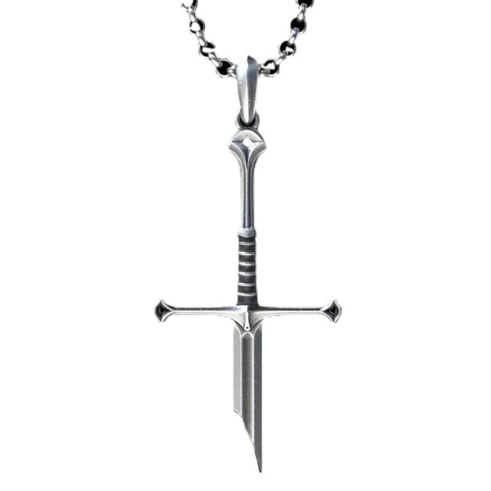 Personality Gothic Silver Color Warrior Broken Sword Cross Pendant Necklace for Women Men Hallowmas Hip-hop Punk Jewelry Gifts