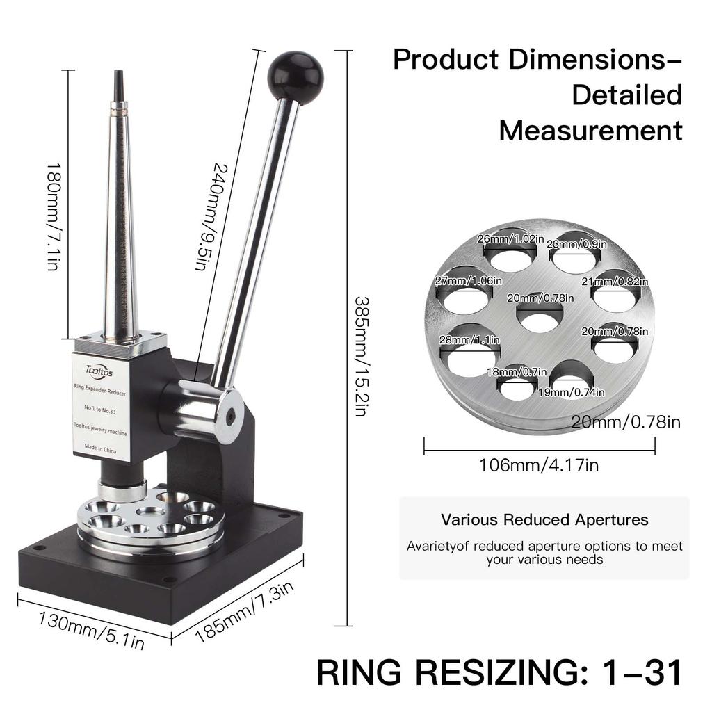 Ring Stretcher Tool, Professional Manual Ring Stretcher and Reducer, Ring Mandrel for US, EU, HK, and No. Sizes for Jewelry Repair Shops and Craftsmen