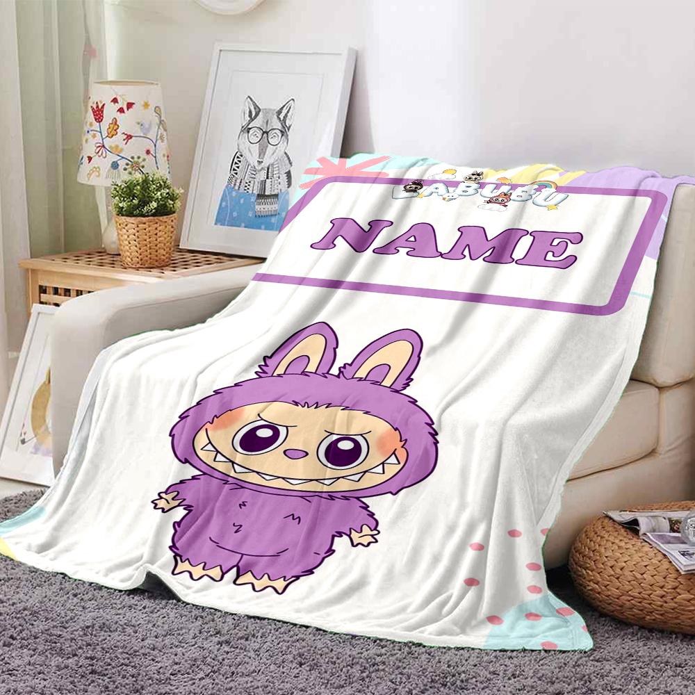 Custom Name Labubu Theme Printed Blanket - Perfect for Couch, Bed, Travel & Outdoor Use | Machine Washable, Cozy & Durable.