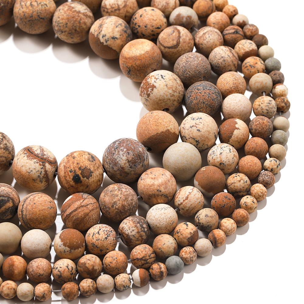 

1strand/lot 4/6/8/10mm Dull Matte Natural Mineral Picture Stone Round Loose Spacer Bead For Bracelet Jewelry Makings Supplies 4mm