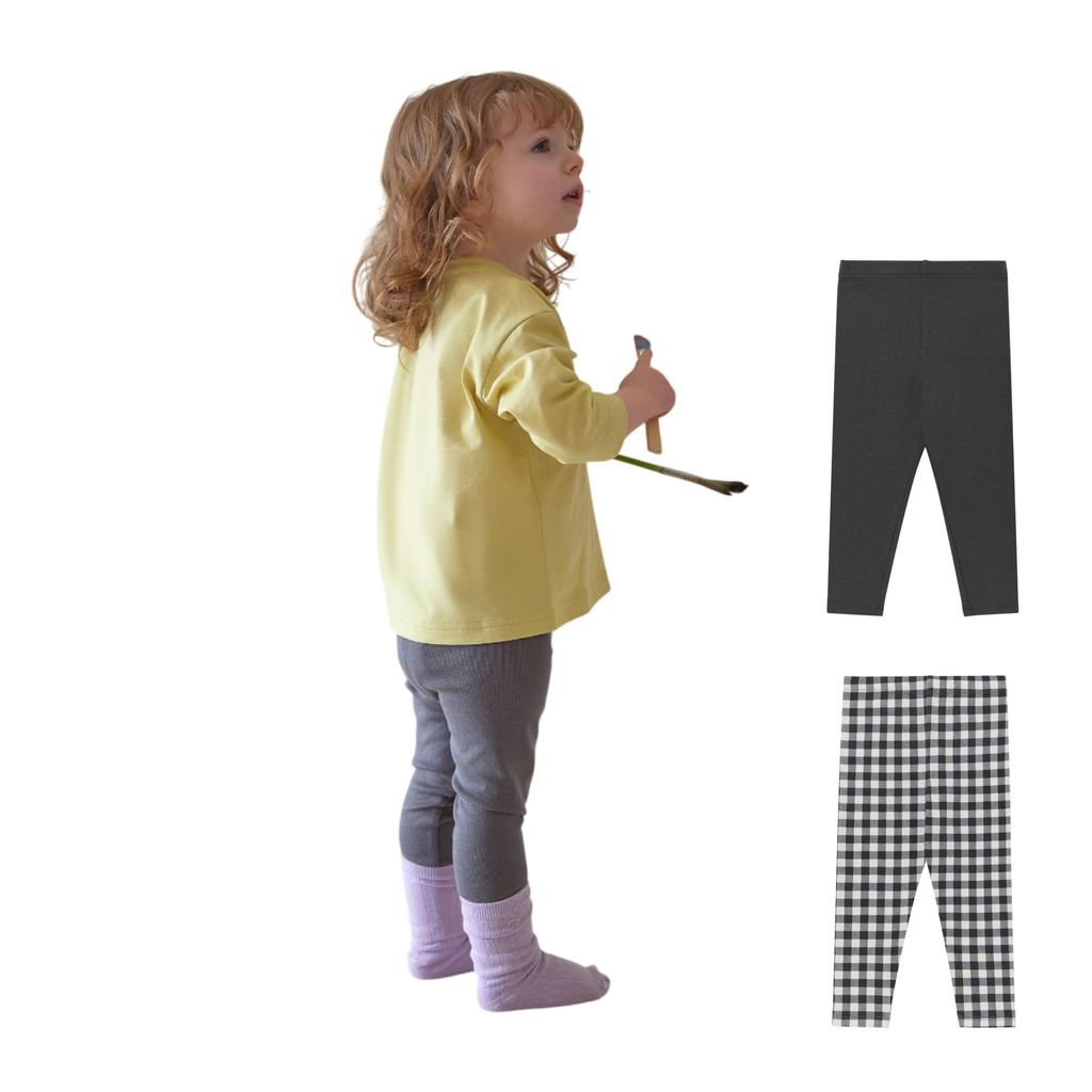 Ultra Soft Leggings Set C Set Black [Konny] 2-Piece 3-4Y (Charcoal, Gingham)
