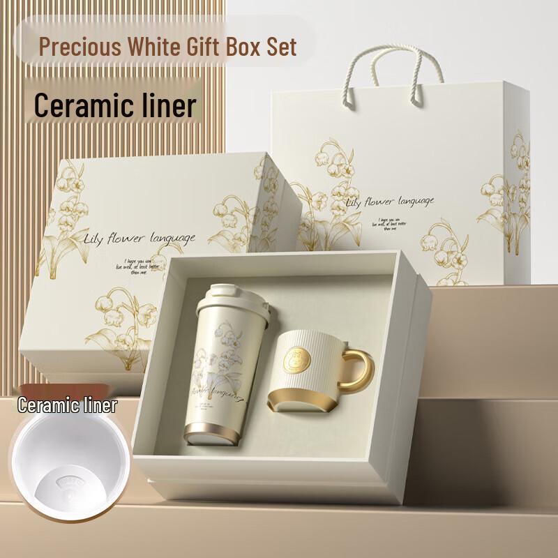 Lily of the Valley Ceramic Lined Insulated Coffee Cup Gift Set