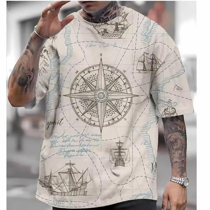 Casual T-Shirts for Mens Short Sleeve Tops 3d Compass Printing Clothing Oversized Summer Clothing Men's Shirt Tees
