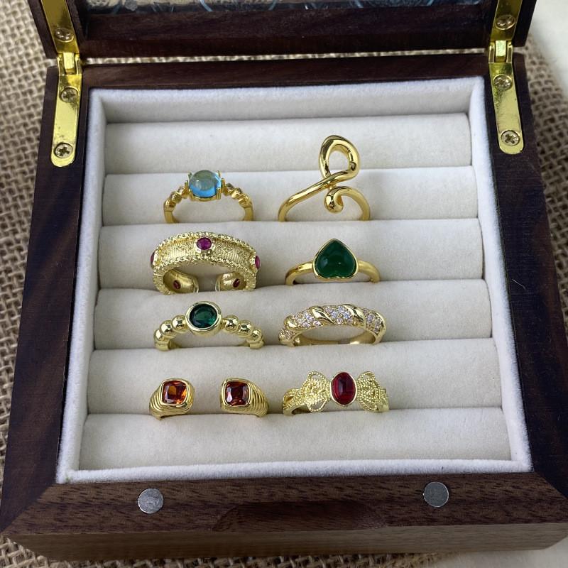 Design Geometric Unique Copper Ring For Women With Adjustable Fit And Colorful Zircon Stones