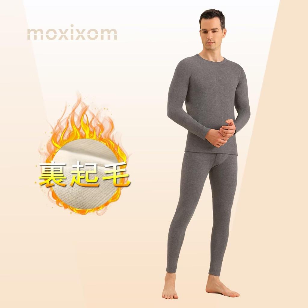 moxixom Warm Innerwear Winter Heat Boost Long Solid Men's Set, Leggings, Underwear, Spats, Pants, Open-Front Loungewear, Color, Mqyk006gr-XL