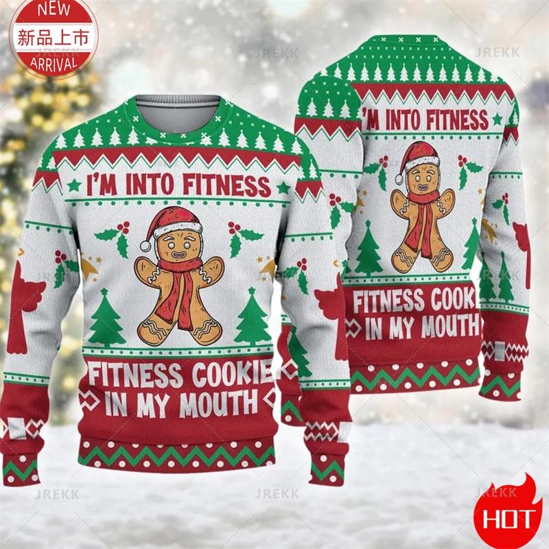 3D Cookie Gingerbread Print Sweater, Gingerbread Sweatshirt, Cookie Ugly Christmas Sweater Women Mens Funny Christmas Shirts