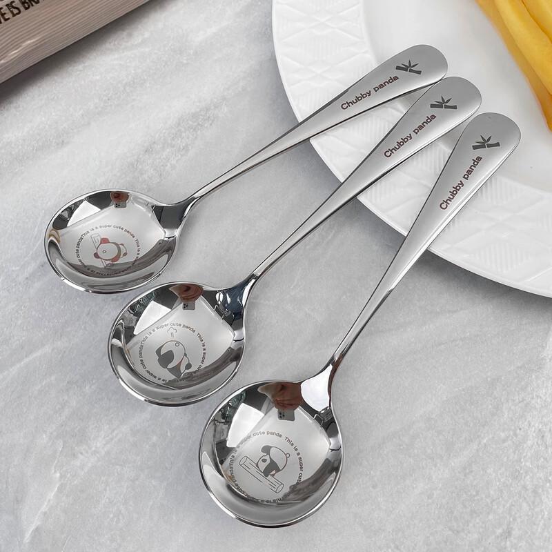Ailanhui Jia Kids 304 Stainless Steel Cartoon Spoon Set Butt Panda, Crawling Panda, Rolling Panda