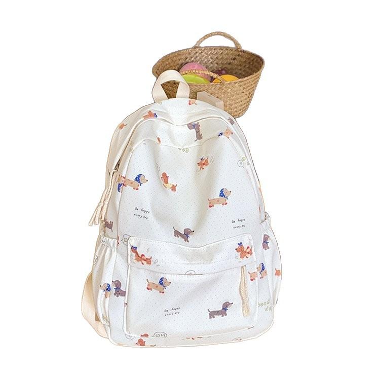 Schoolbag Cute Milk Floral Puppy Kitten Backpack Girl Heart Versatile Large Capacity Backpack Junior High School College Student Backpack