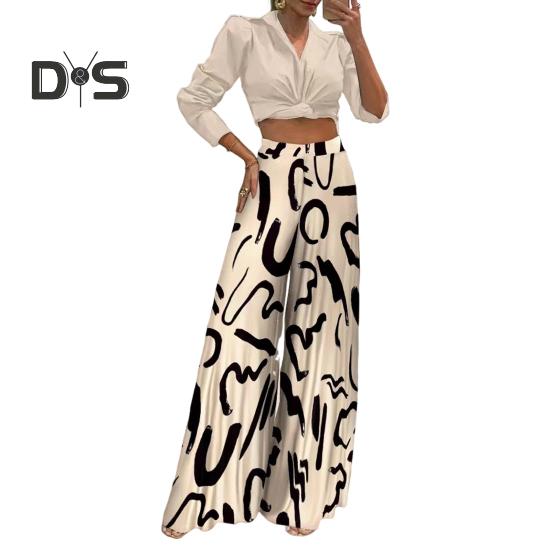 Damenhose Übergroße Weite Beinhose Elastische Hohe Taille Freizeithose Retro Print Loose Fit Lange Hose Streetwear