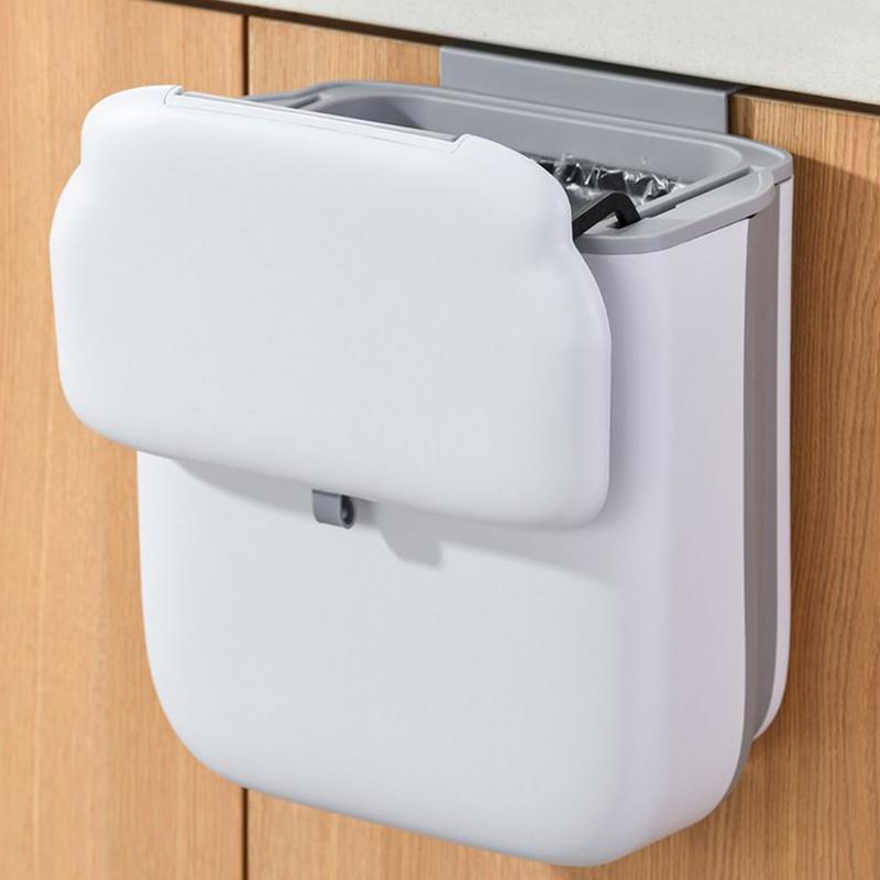 Folding Trash Can Wall Mounted Garbage Bin With Lid For Kitchen Bathroom Toilet Waste Storage Bucket Under Sink Container