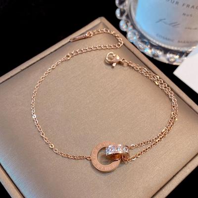 Titanium Bracelet Colorfast Rose Gold Roman Numeral Double Ring Bracelet Ins Personalized Bracelet